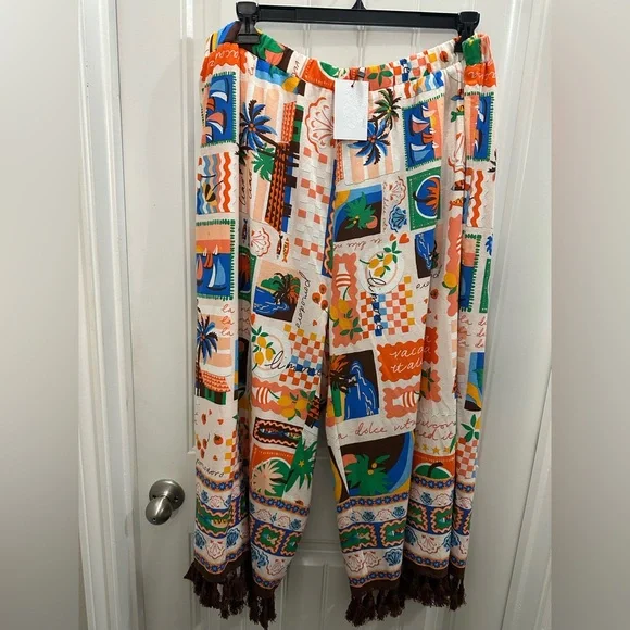 NWT Sugarlips Orange Colorful Graphic Print wide leg Pants 2x boho vacay spring - Picture 6 of 8